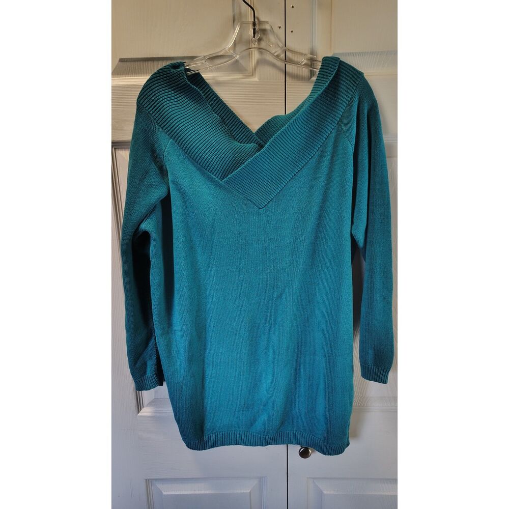 It's Our Time Teal Green Off-The-Shoulder Crossover Knit Tunic Sweater Large